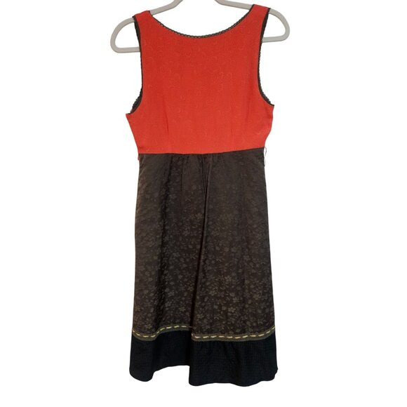Anthropologie Moulinette Soeurs Women's Silk Jacquard Color Block Dress Orange/B - Picture 4 of 16